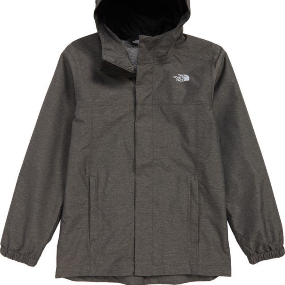 NorthFace Waterproof Boys hooded rain jacket. Heatheres blue. Like new.